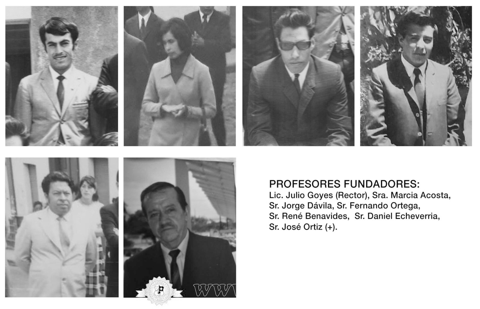 PROFESORES FUNDADORES<br/>Fotografías varias fuentes.<br/>No consta la fotografía del Profesor Sr. José Ortiz (+)